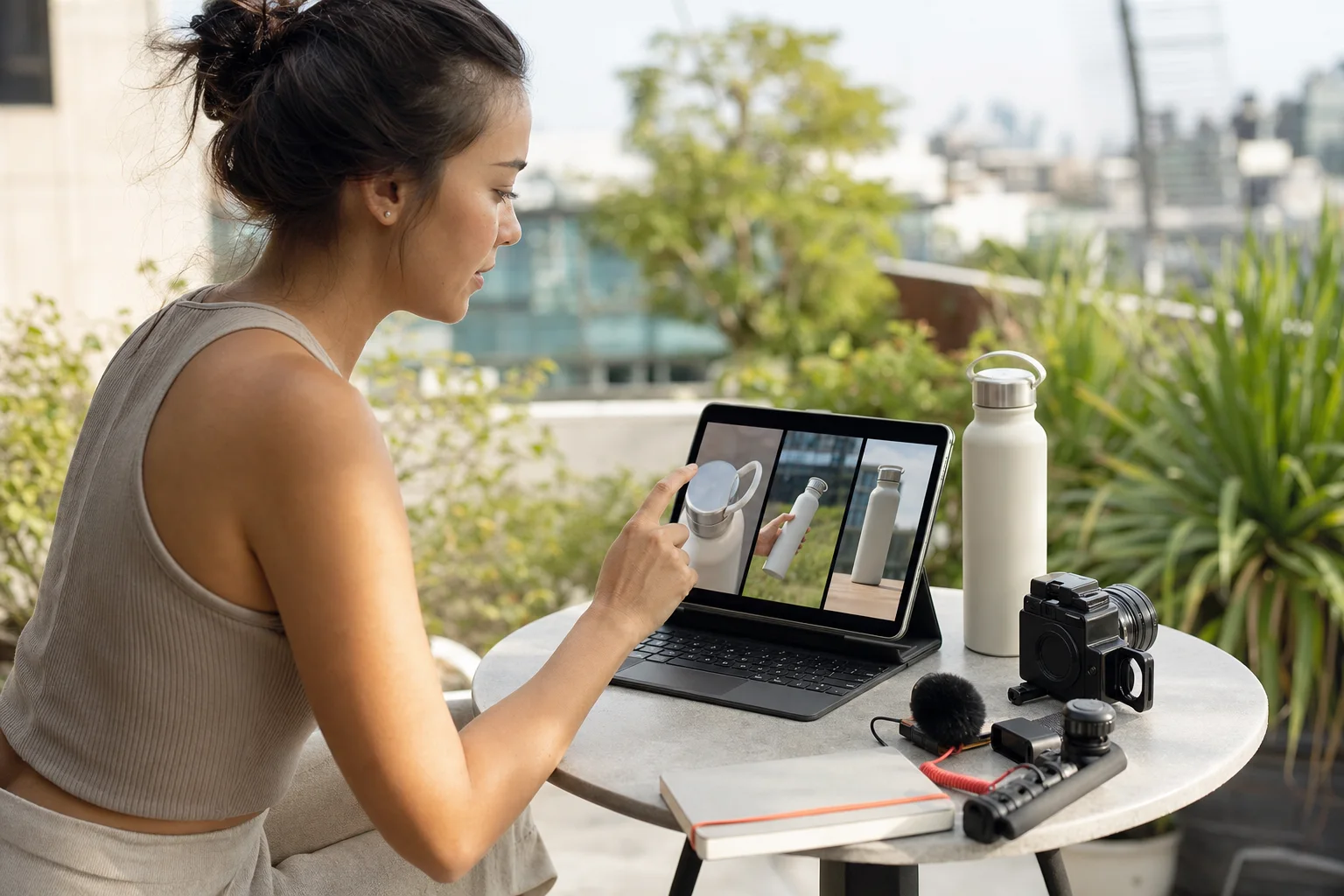 A creator reviewing several product-focused vertical video variations before publishing