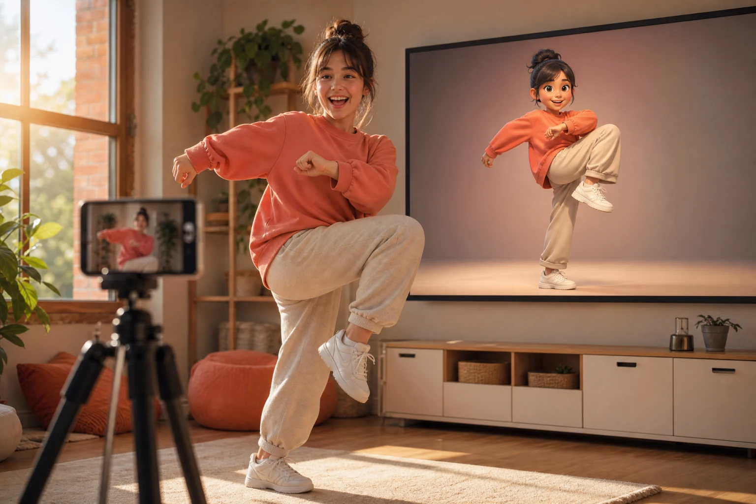 A creator recording a reference performance so the motion control AI can transfer it to an illustrated character